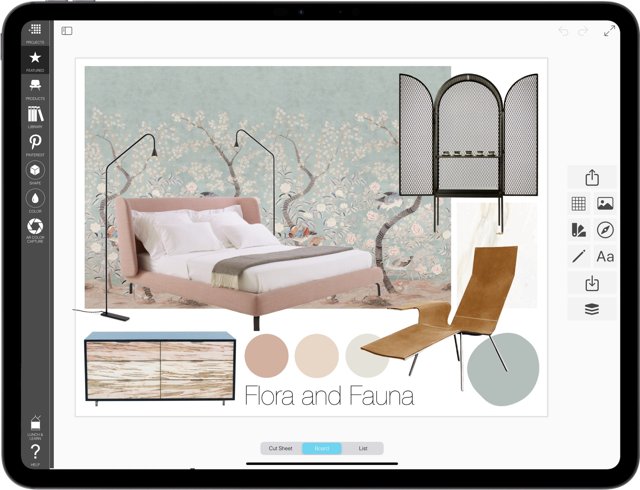 best Pro interior designer app for iPad_moodboard maker_moodboards_mood board maker_04_concept mood board_Floral Chic Bedroom mood board